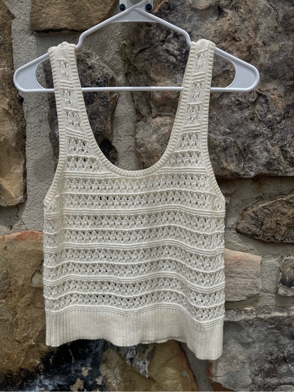 Old Navy 100% CottonCream Open Knit Crochet Tank Medium Cropped Neutral Coastal